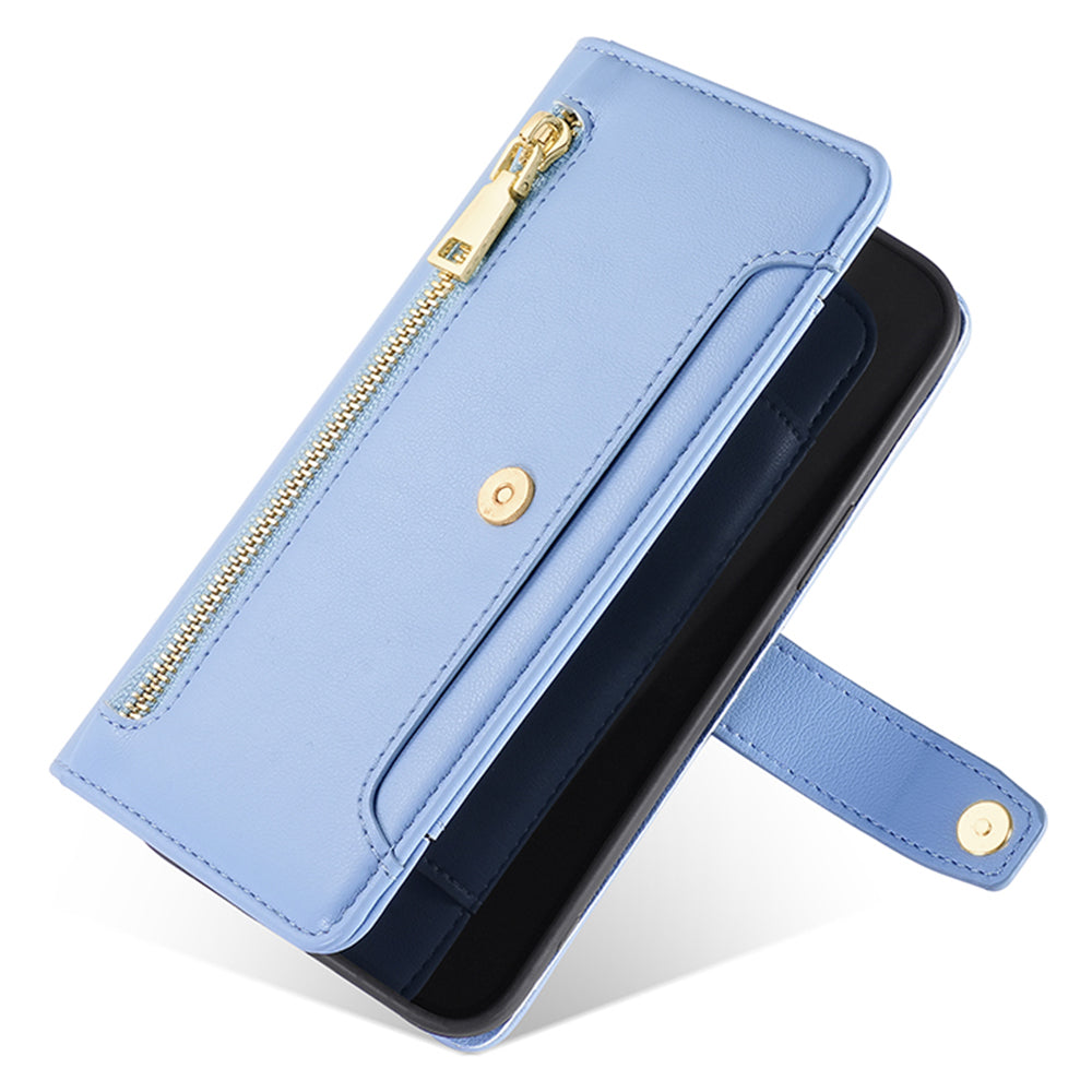 For Infinix Hot 30i Wallet Case Zipper Pocket Flip Stand PU Leather Phone Cover with Shoulder Strap and Wrist Strap