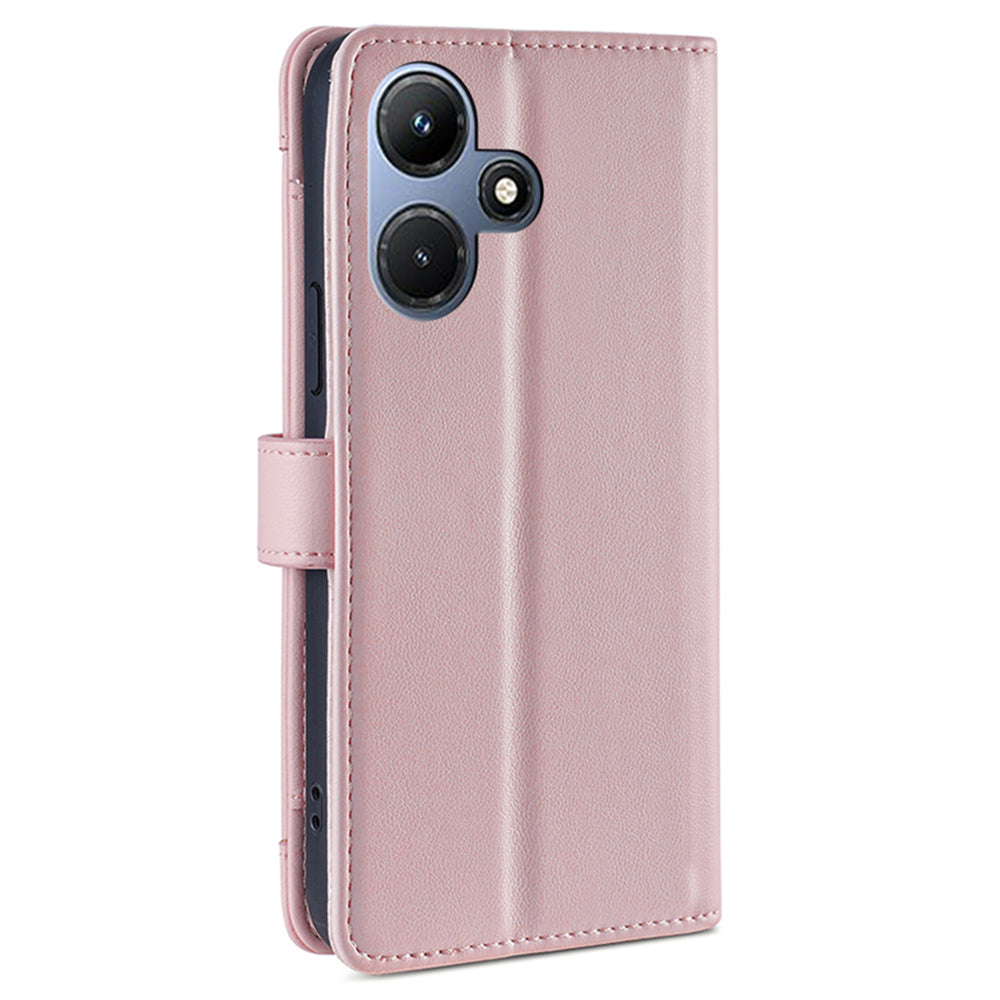 For Infinix Hot 30i Wallet Case Zipper Pocket Flip Stand PU Leather Phone Cover with Shoulder Strap and Wrist Strap