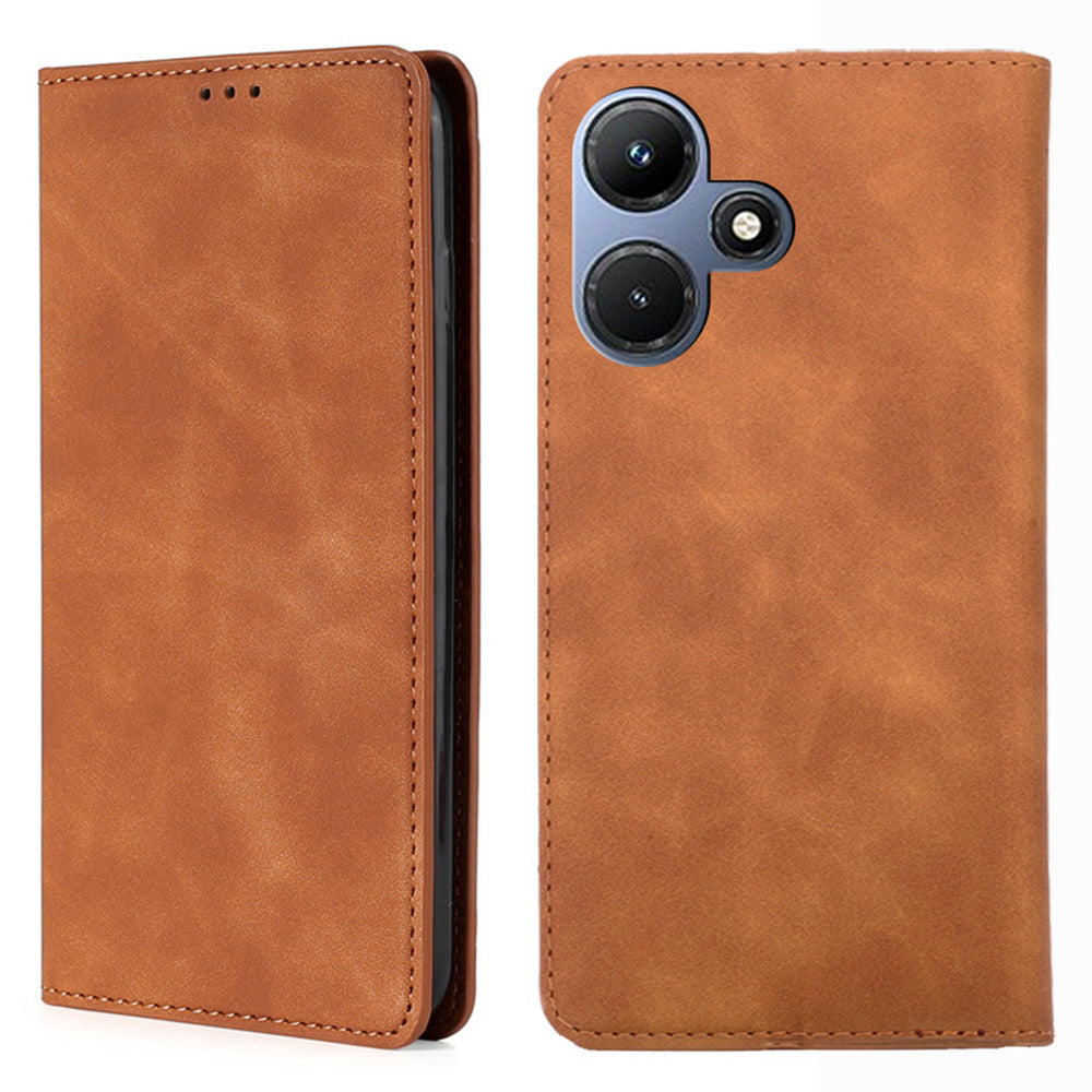 For Infinix Hot 30i Stand PU Leather Case Skin-touch Phone Cover with Card Holder