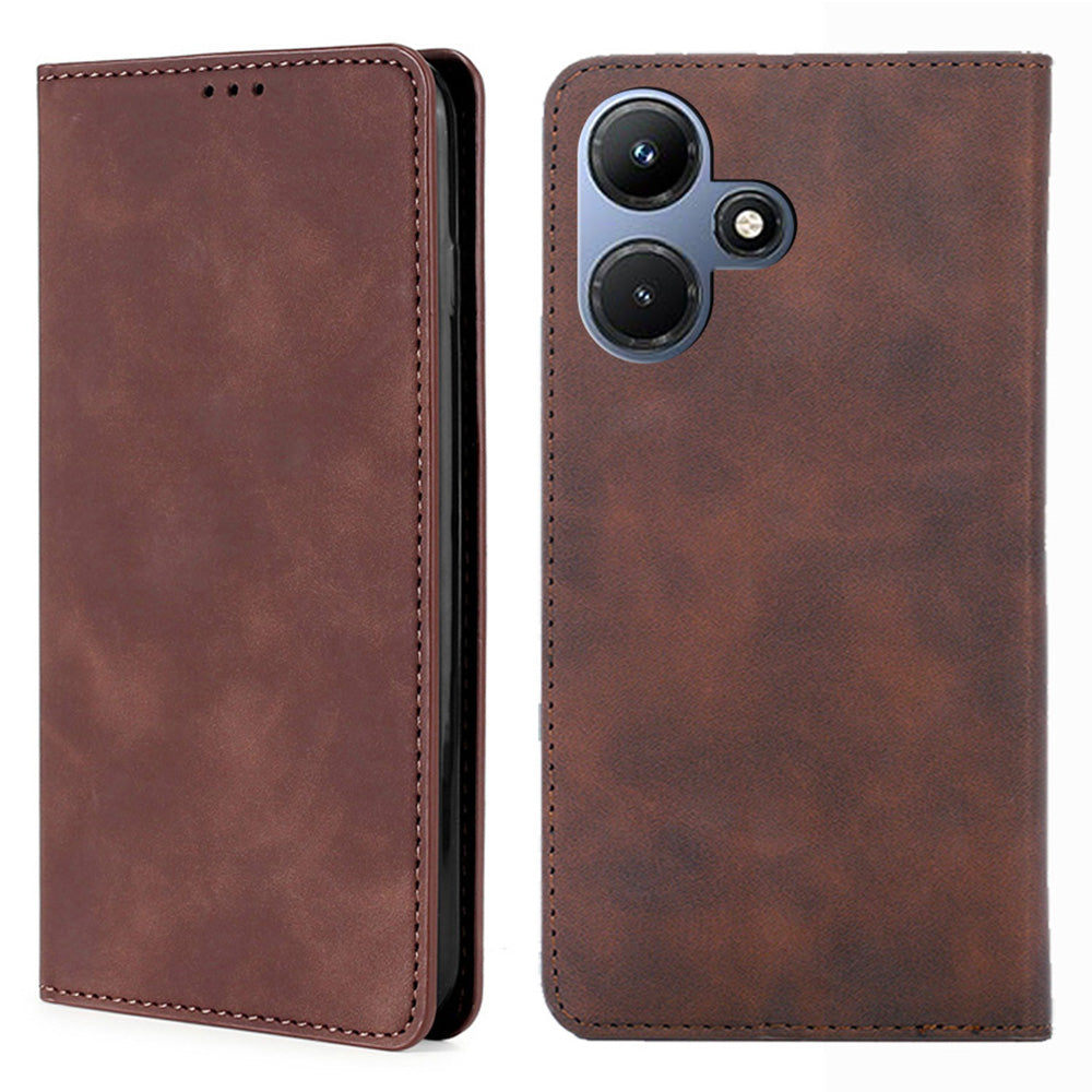 For Infinix Hot 30i Stand PU Leather Case Skin-touch Phone Cover with Card Holder