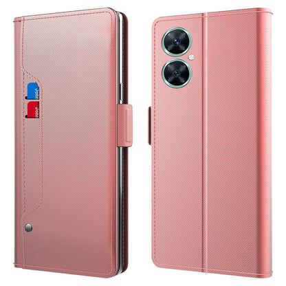 For Huawei Nova 11i Anti-scratch Card Holder Phone Cover PU Leather Stand Case Mirror Design Phone Shell