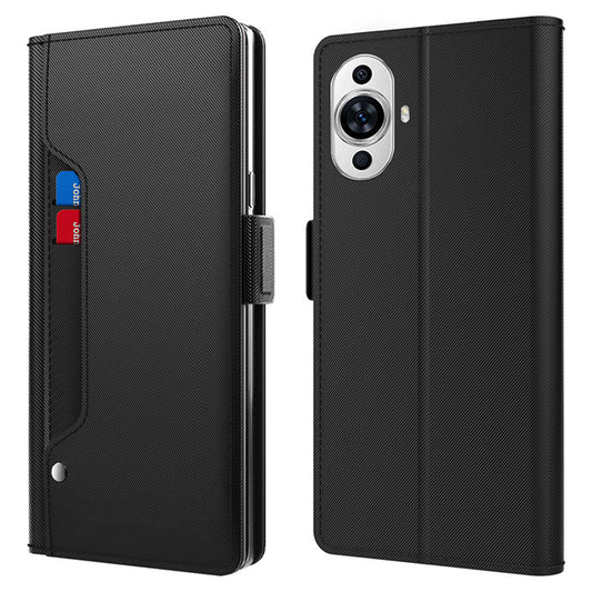 For Huawei nova 11 Anti-scratch Magnetic Phone Case Mirror Design Card Holder PU Leather Stand Phone Cover