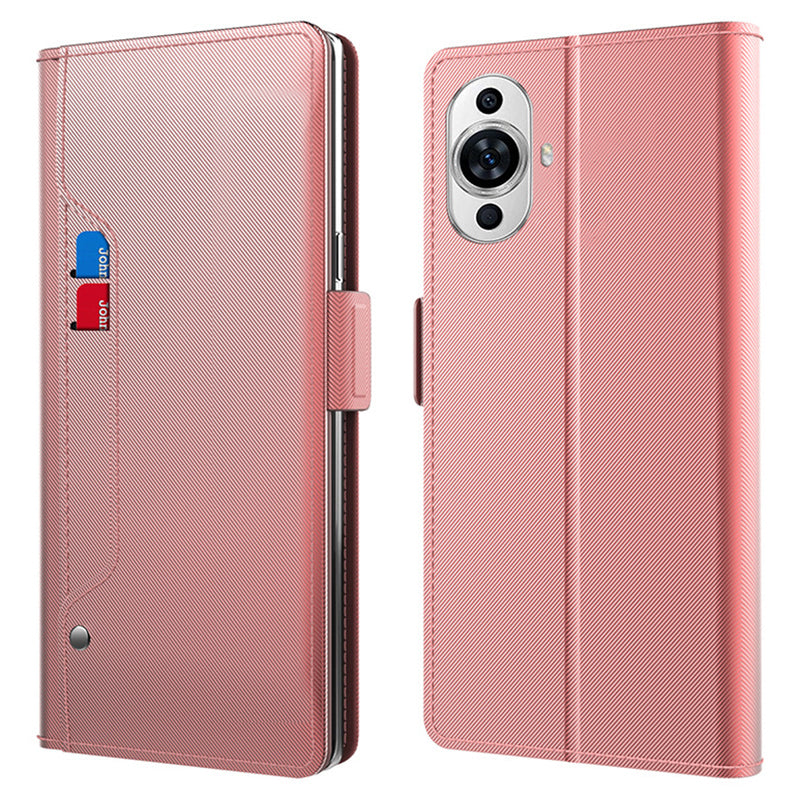 For Huawei nova 11 Anti-scratch Magnetic Phone Case Mirror Design Card Holder PU Leather Stand Phone Cover