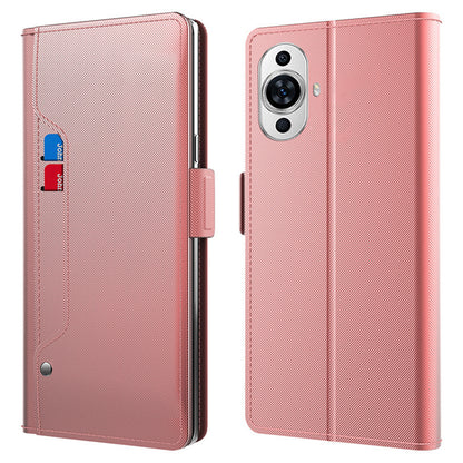 For Huawei nova 11 Anti-scratch Magnetic Phone Case Mirror Design Card Holder PU Leather Stand Phone Cover