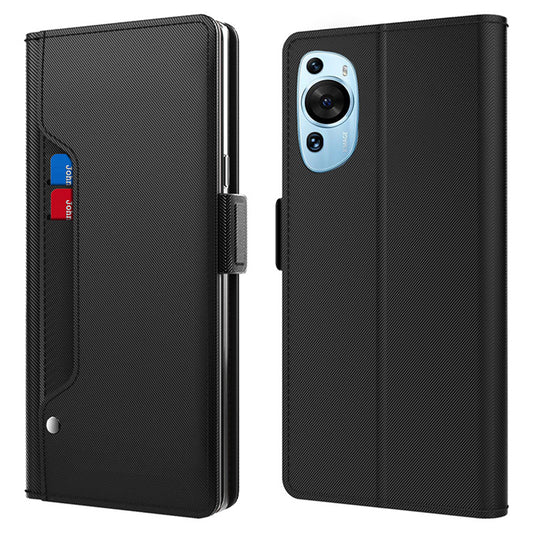 For Huawei P60 Art Makeup Mirror Leather Cell Phone Case Card Holder Cell Phone Stand Cover