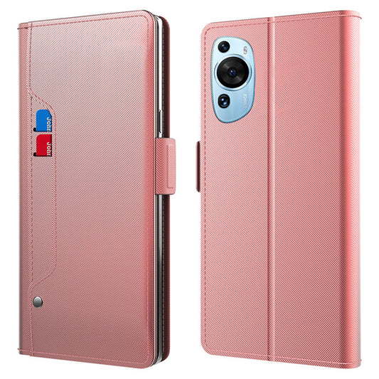 For Huawei P60 Art Makeup Mirror Leather Cell Phone Case Card Holder Cell Phone Stand Cover