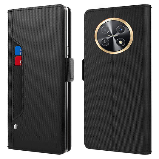 For Huawei nova Y91 4G Anti-Scratch Leather Cell Phone Case Mirror Card Holder Smartphone Desk Stand Design Cover