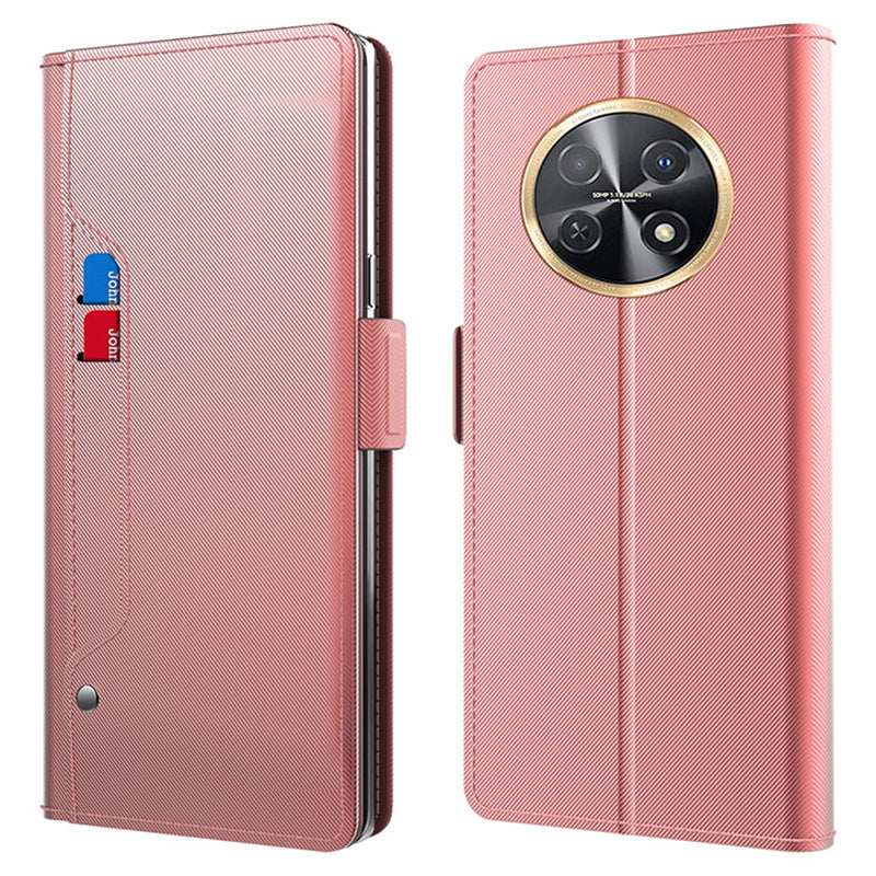 For Huawei nova Y91 4G Anti-Scratch Leather Cell Phone Case Mirror Card Holder Smartphone Desk Stand Design Cover