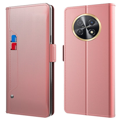 For Huawei nova Y91 4G Anti-Scratch Leather Cell Phone Case Mirror Card Holder Smartphone Desk Stand Design Cover