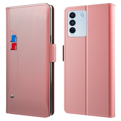 Shockproof Phone Case for vivo V27 Pro 5G , Magnetic Mirror Design Card Holder Cell Phone Cover