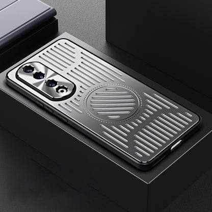 For Honor 90 Pro Hollow Heat Dissipation Phone Back Case Shell TPU+Aluminum Alloy Magnetic Cover