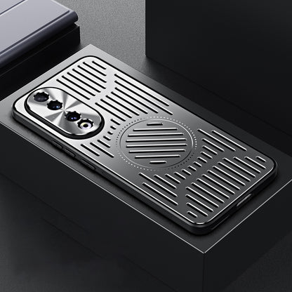 For Honor 90 Phone Case Hollow Heat Dissipation TPU+Aluminum Alloy Magnetic Back Cover