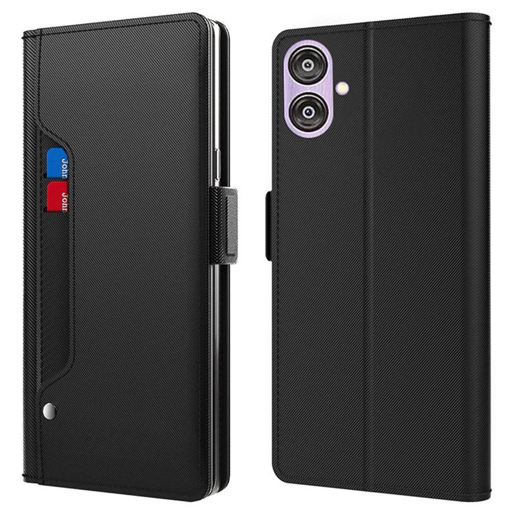 For Samsung Galaxy A04e 4G / F04 4G / M04 4G PU Leather Stand Case Mirror Phone Cover with Card Holder