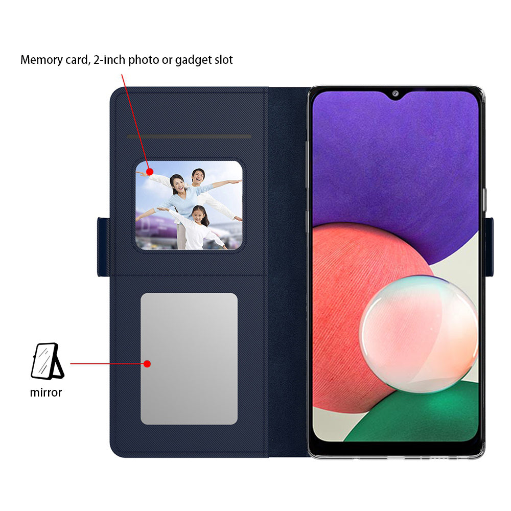 For Samsung Galaxy A04e 4G / F04 4G / M04 4G PU Leather Stand Case Mirror Phone Cover with Card Holder