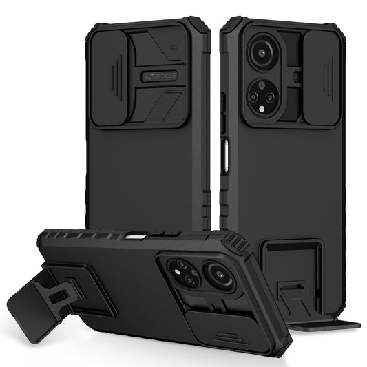 For Honor X7 Slide Camera Lid PC+TPU Cover Anti-drop Kickstand Phone Case