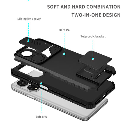 For Honor X7 Slide Camera Lid PC+TPU Cover Anti-drop Kickstand Phone Case