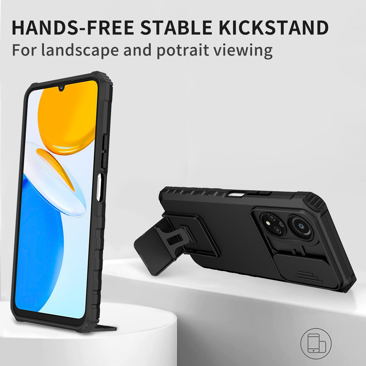 For Honor X7 Slide Camera Lid PC+TPU Cover Anti-drop Kickstand Phone Case