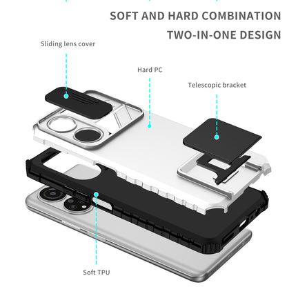 For Honor X7 Slide Camera Lid PC+TPU Cover Anti-drop Kickstand Phone Case