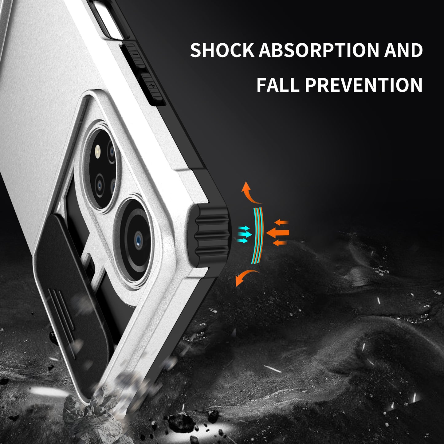 For Honor X7 Slide Camera Lid PC+TPU Cover Anti-drop Kickstand Phone Case