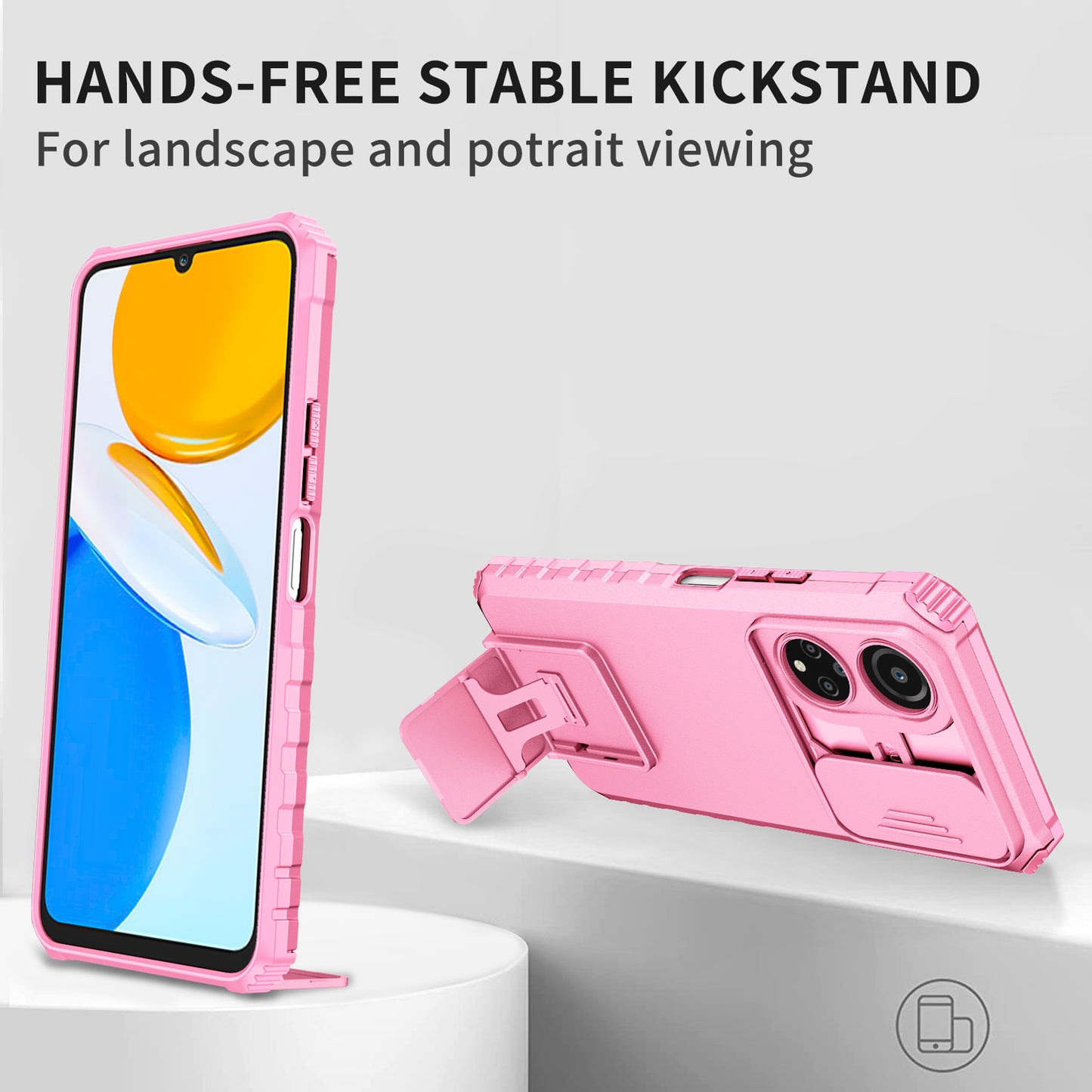 For Honor X7 Slide Camera Lid PC+TPU Cover Anti-drop Kickstand Phone Case