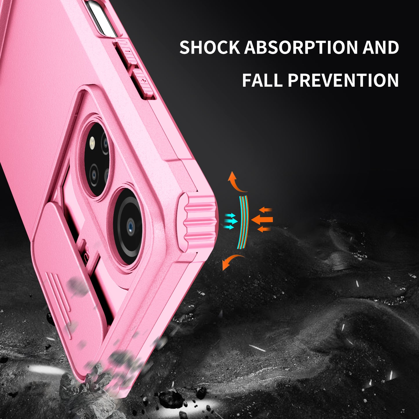 For Honor X7 Slide Camera Lid PC+TPU Cover Anti-drop Kickstand Phone Case