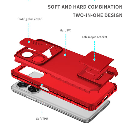 For Honor X7 Slide Camera Lid PC+TPU Cover Anti-drop Kickstand Phone Case