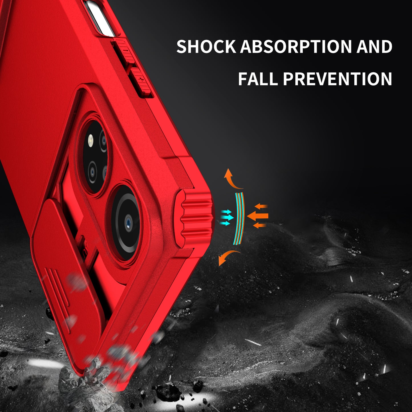 For Honor X7 Slide Camera Lid PC+TPU Cover Anti-drop Kickstand Phone Case