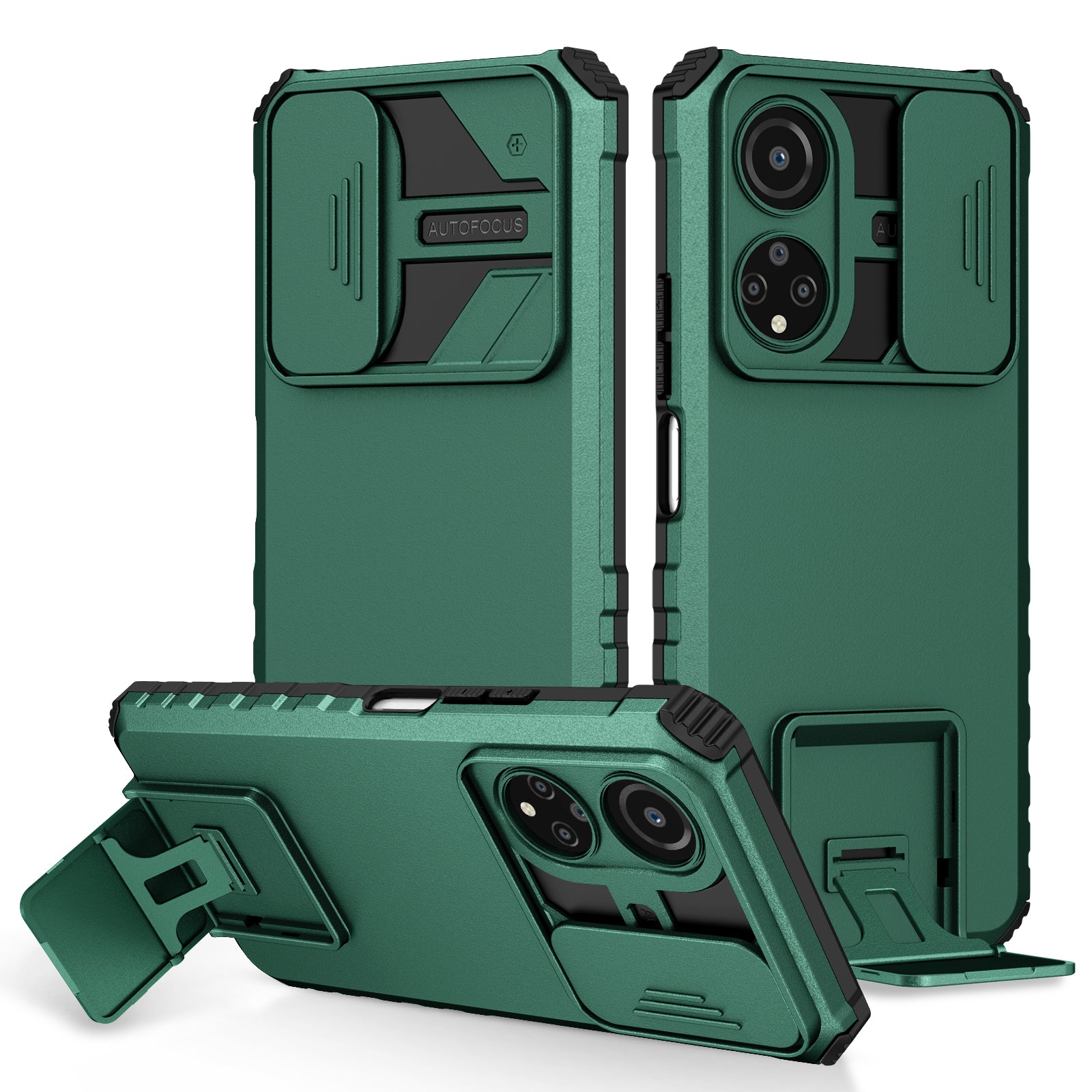 For Honor X7 Slide Camera Lid PC+TPU Cover Anti-drop Kickstand Phone Case