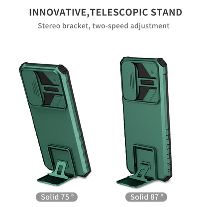 For Honor X7 Slide Camera Lid PC+TPU Cover Anti-drop Kickstand Phone Case
