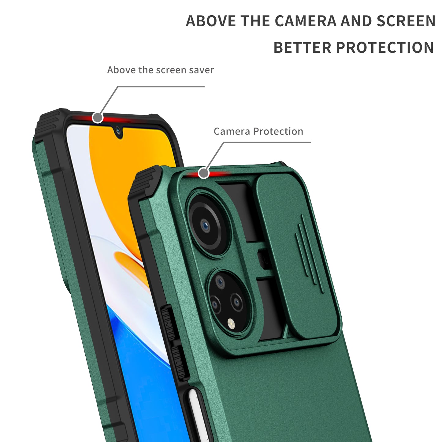 For Honor X7 Slide Camera Lid PC+TPU Cover Anti-drop Kickstand Phone Case