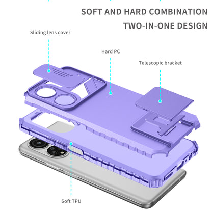 For Honor X7 Slide Camera Lid PC+TPU Cover Anti-drop Kickstand Phone Case
