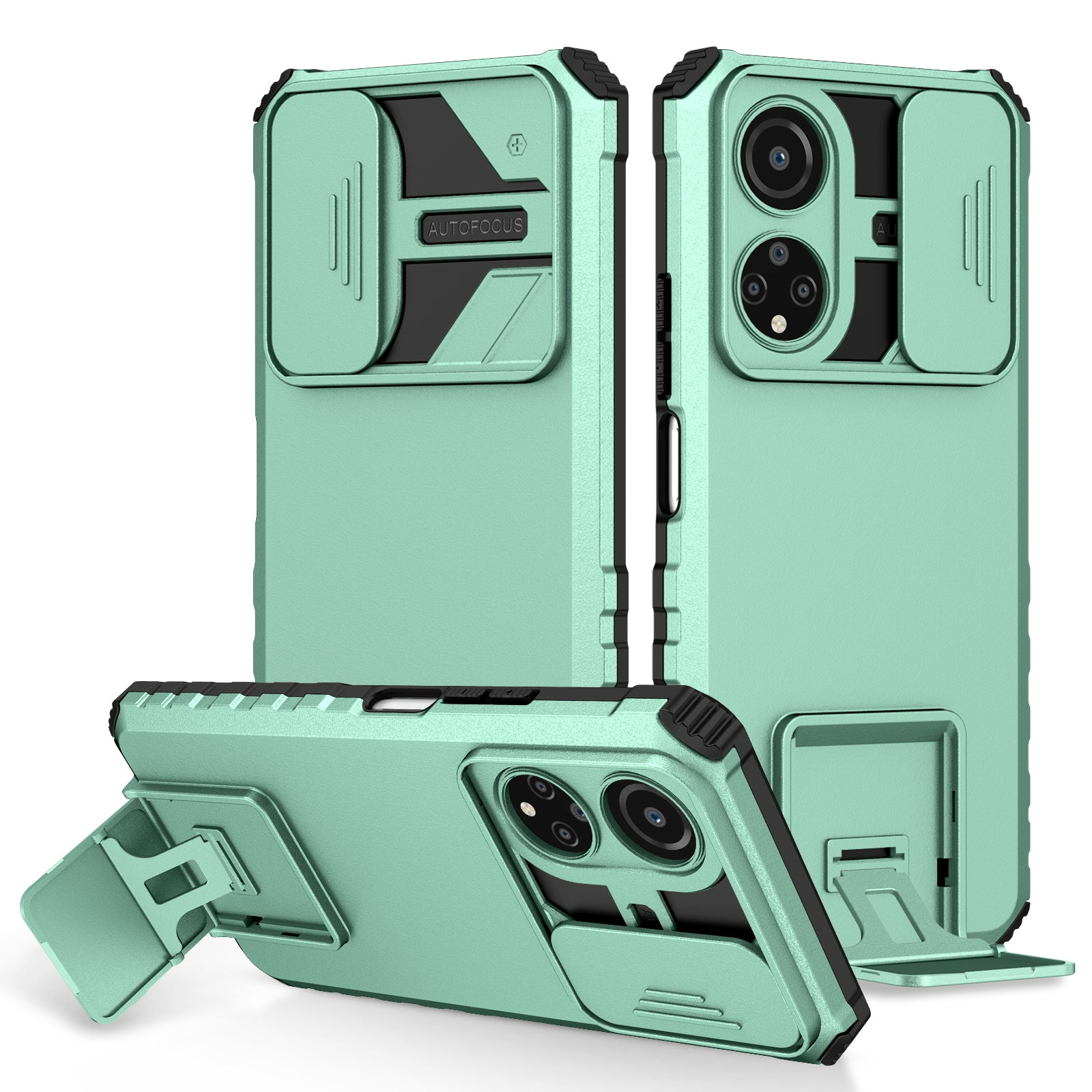 For Honor X7 Slide Camera Lid PC+TPU Cover Anti-drop Kickstand Phone Case