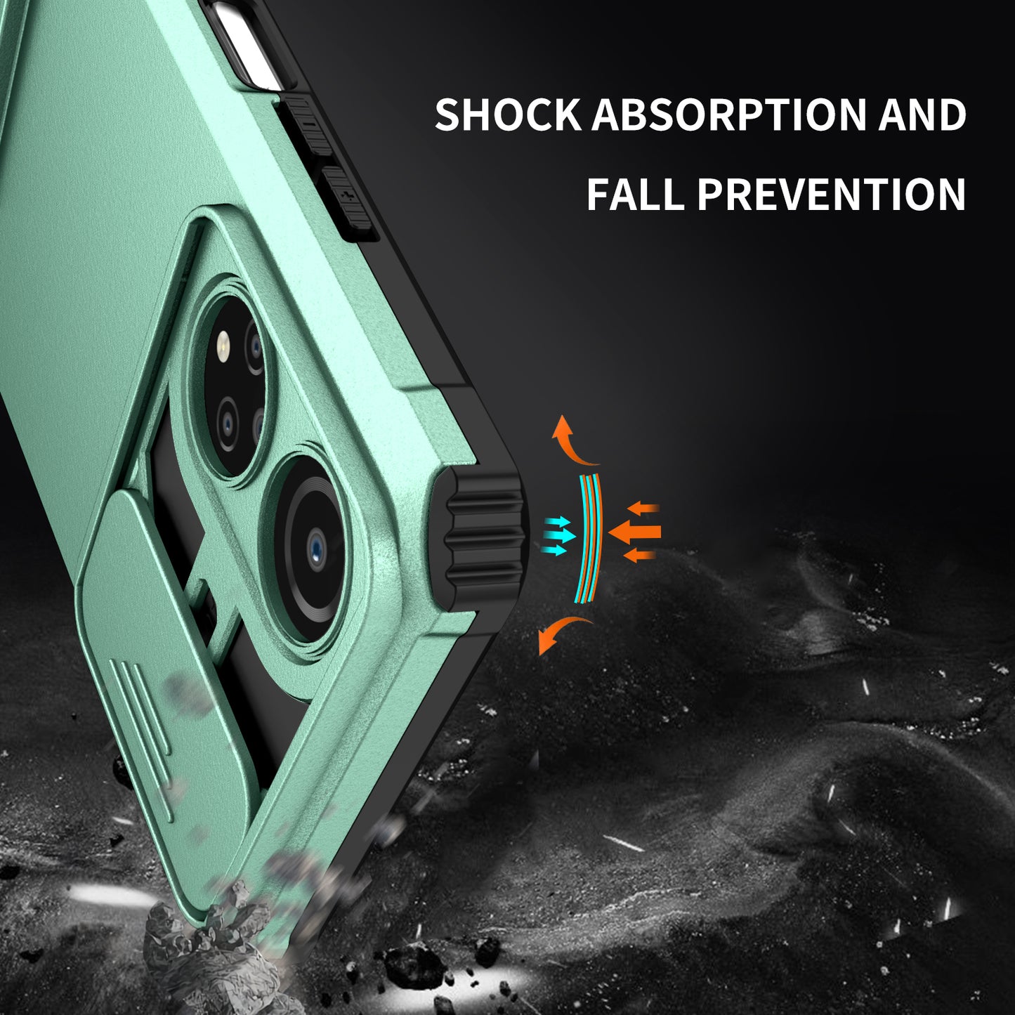 For Honor X7 Slide Camera Lid PC+TPU Cover Anti-drop Kickstand Phone Case