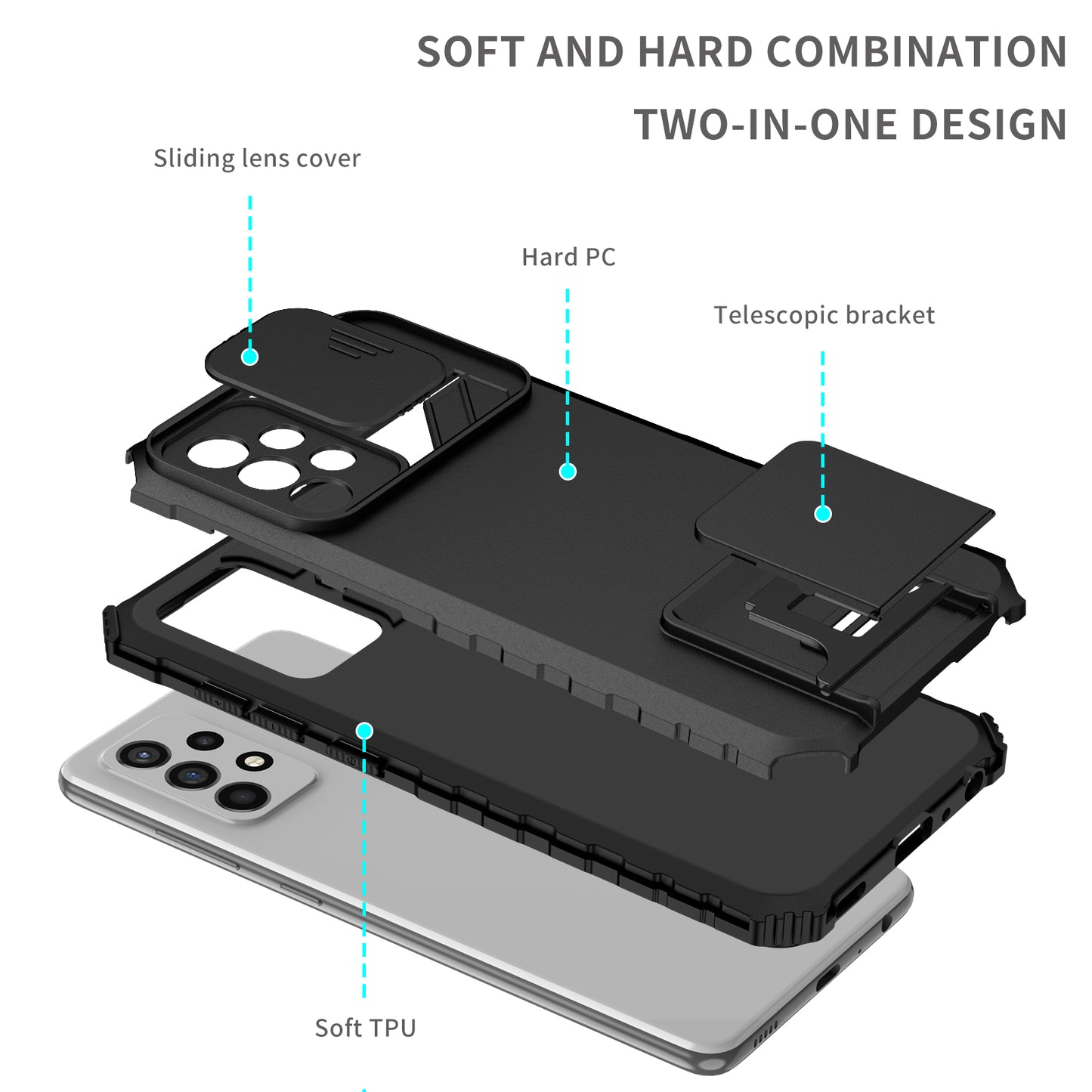 For Samsung Galaxy A52 4G / A52 5G / A52s 5G PC+TPU Kickstand Cover Slide Camera Lid Phone Case