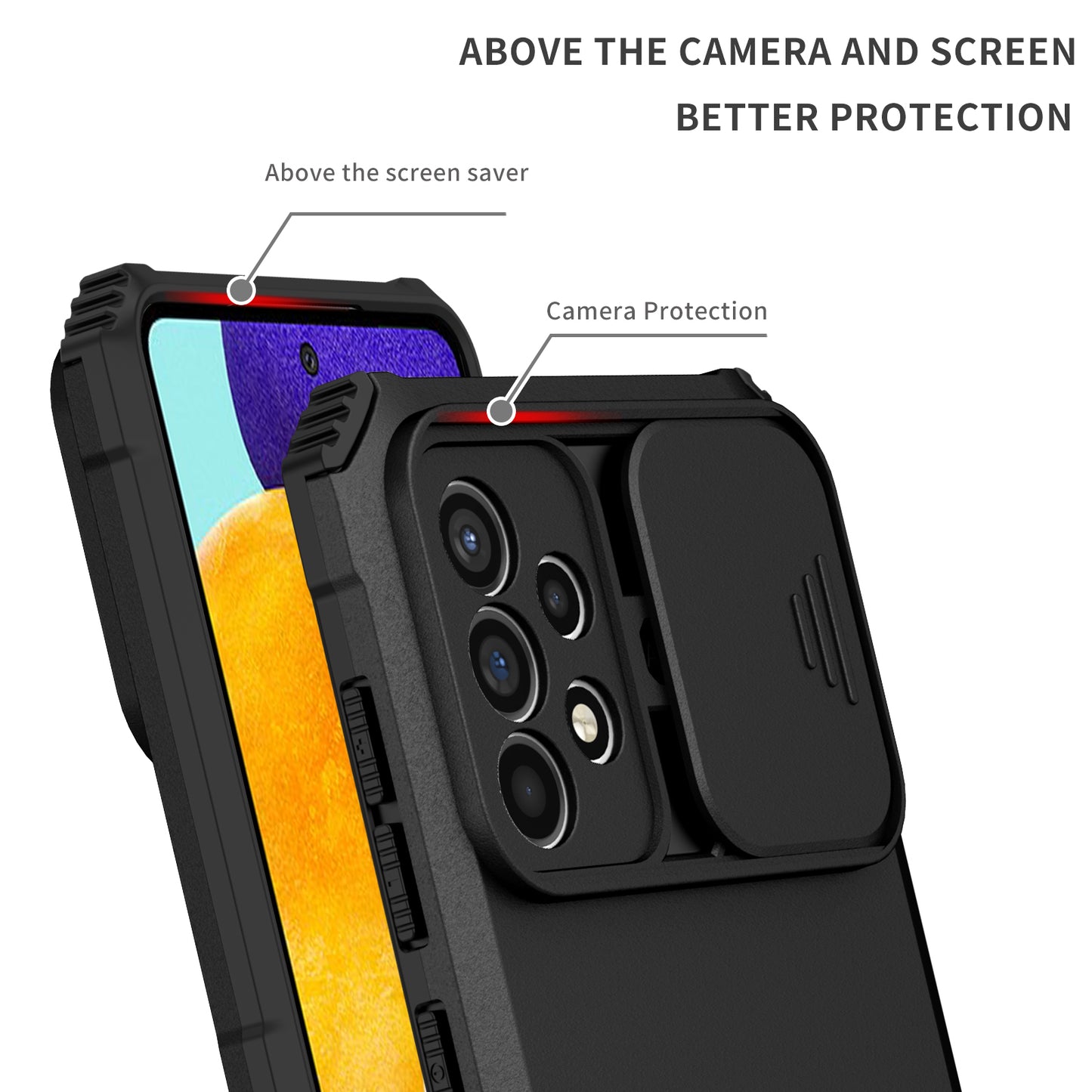 For Samsung Galaxy A52 4G / A52 5G / A52s 5G PC+TPU Kickstand Cover Slide Camera Lid Phone Case