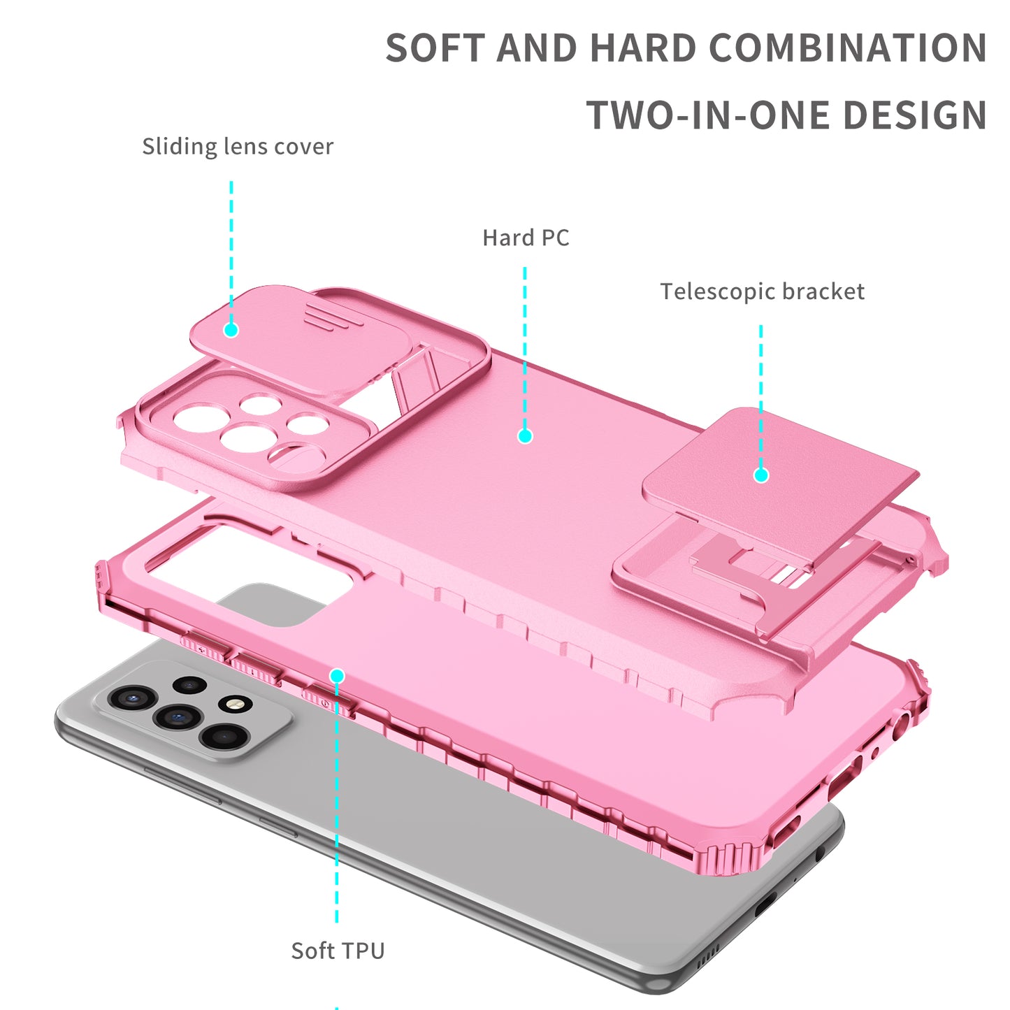 For Samsung Galaxy A52 4G / A52 5G / A52s 5G PC+TPU Kickstand Cover Slide Camera Lid Phone Case