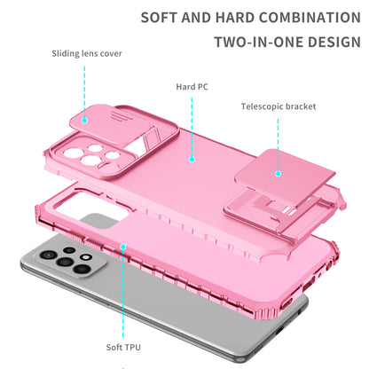 For Samsung Galaxy A52 4G / A52 5G / A52s 5G PC+TPU Kickstand Cover Slide Camera Lid Phone Case