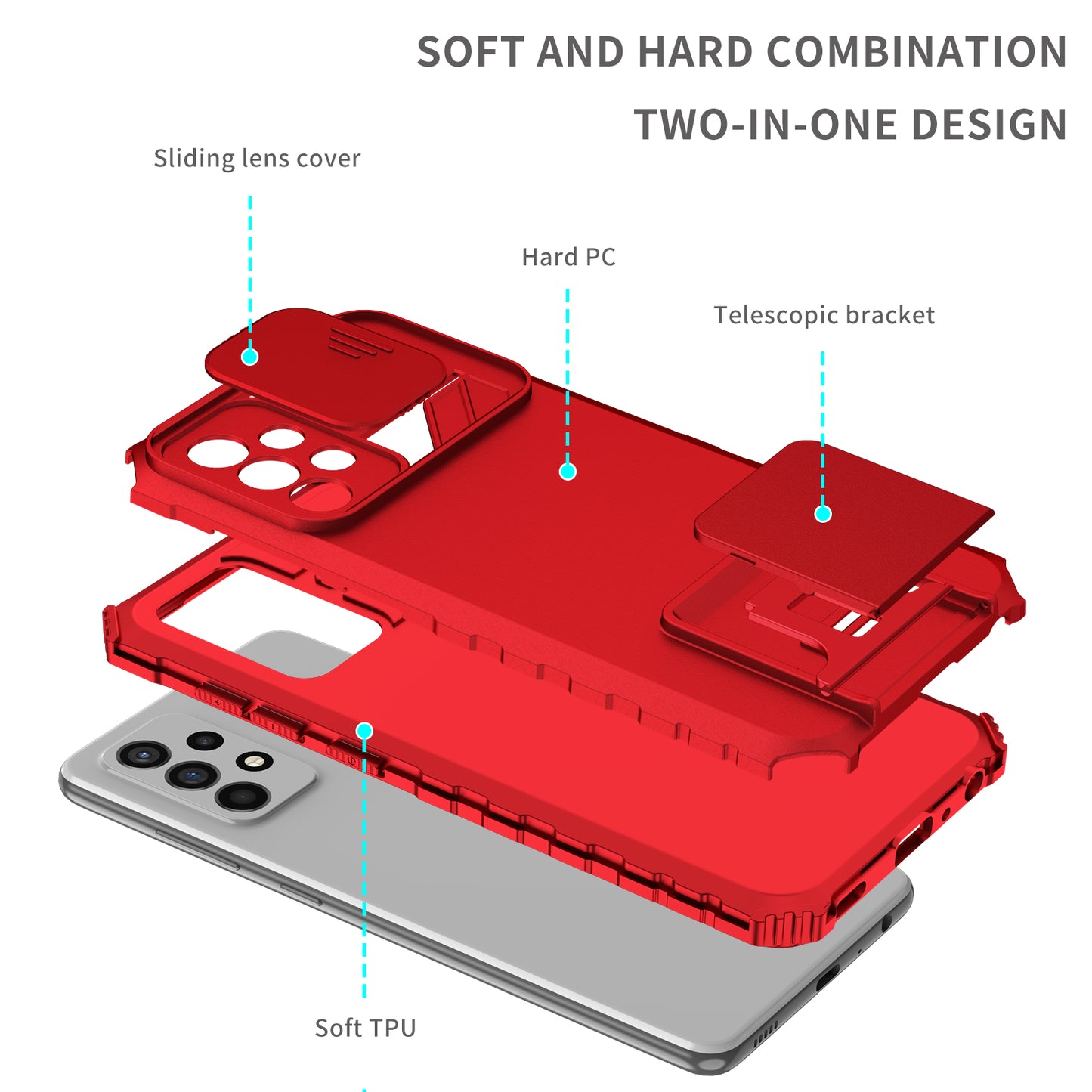 For Samsung Galaxy A52 4G / A52 5G / A52s 5G PC+TPU Kickstand Cover Slide Camera Lid Phone Case