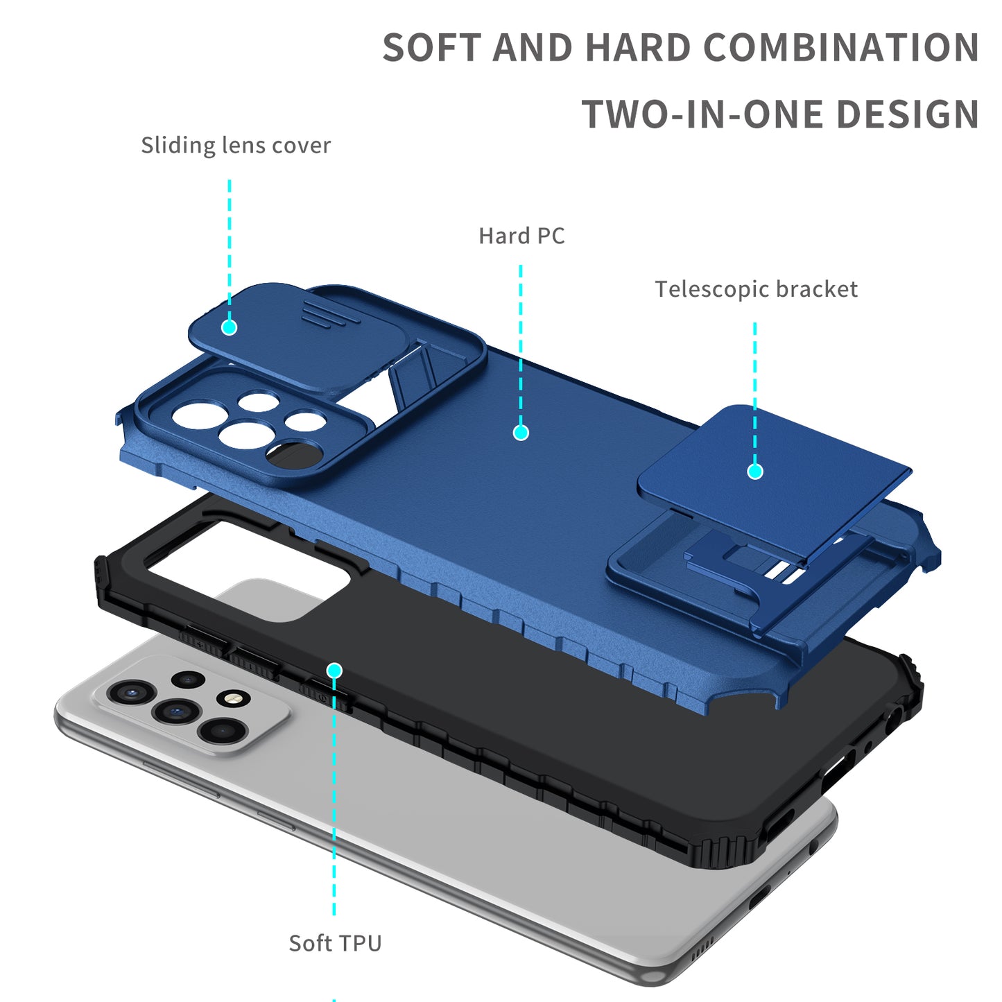 For Samsung Galaxy A52 4G / A52 5G / A52s 5G PC+TPU Kickstand Cover Slide Camera Lid Phone Case