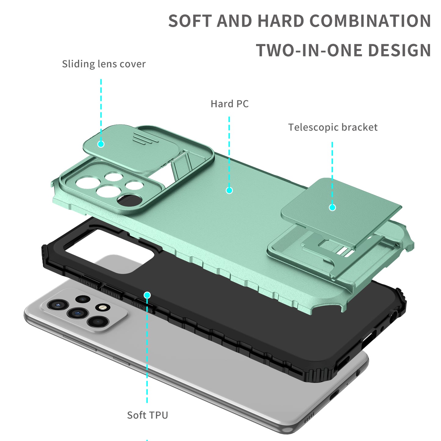 For Samsung Galaxy A52 4G / A52 5G / A52s 5G PC+TPU Kickstand Cover Slide Camera Lid Phone Case