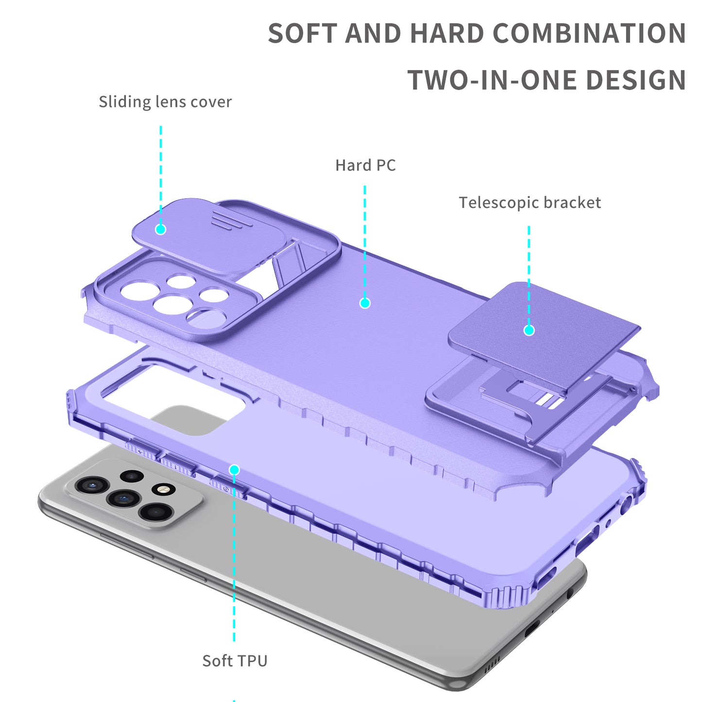For Samsung Galaxy A52 4G / A52 5G / A52s 5G PC+TPU Kickstand Cover Slide Camera Lid Phone Case