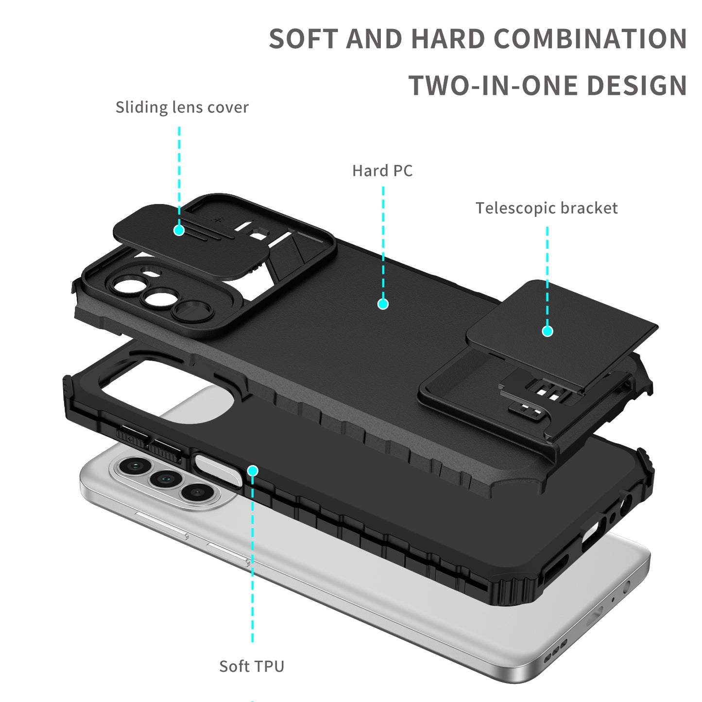 For Motorola Moto G52 4G / G82 5G Kickstand Back Cover Slide Camera Lid PC+TPU Phone Case