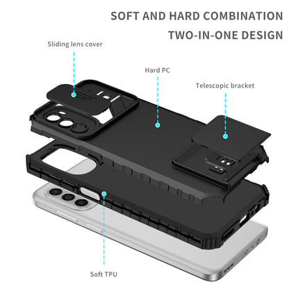 For Motorola Moto G52 4G / G82 5G Kickstand Back Cover Slide Camera Lid PC+TPU Phone Case