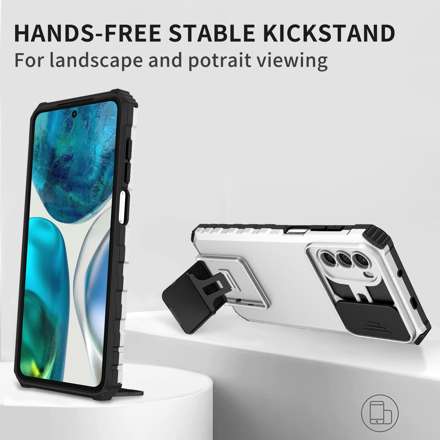 For Motorola Moto G52 4G / G82 5G Kickstand Back Cover Slide Camera Lid PC+TPU Phone Case