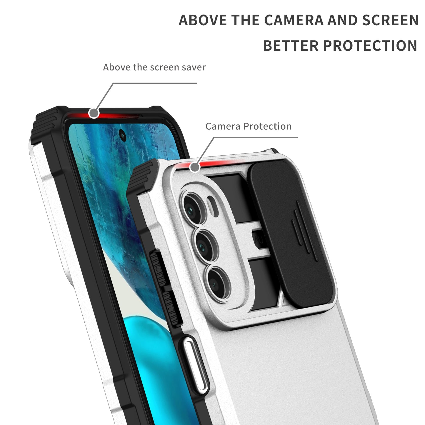 For Motorola Moto G52 4G / G82 5G Kickstand Back Cover Slide Camera Lid PC+TPU Phone Case