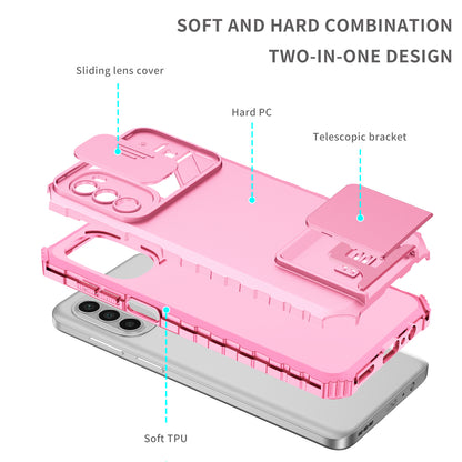 For Motorola Moto G52 4G / G82 5G Kickstand Back Cover Slide Camera Lid PC+TPU Phone Case