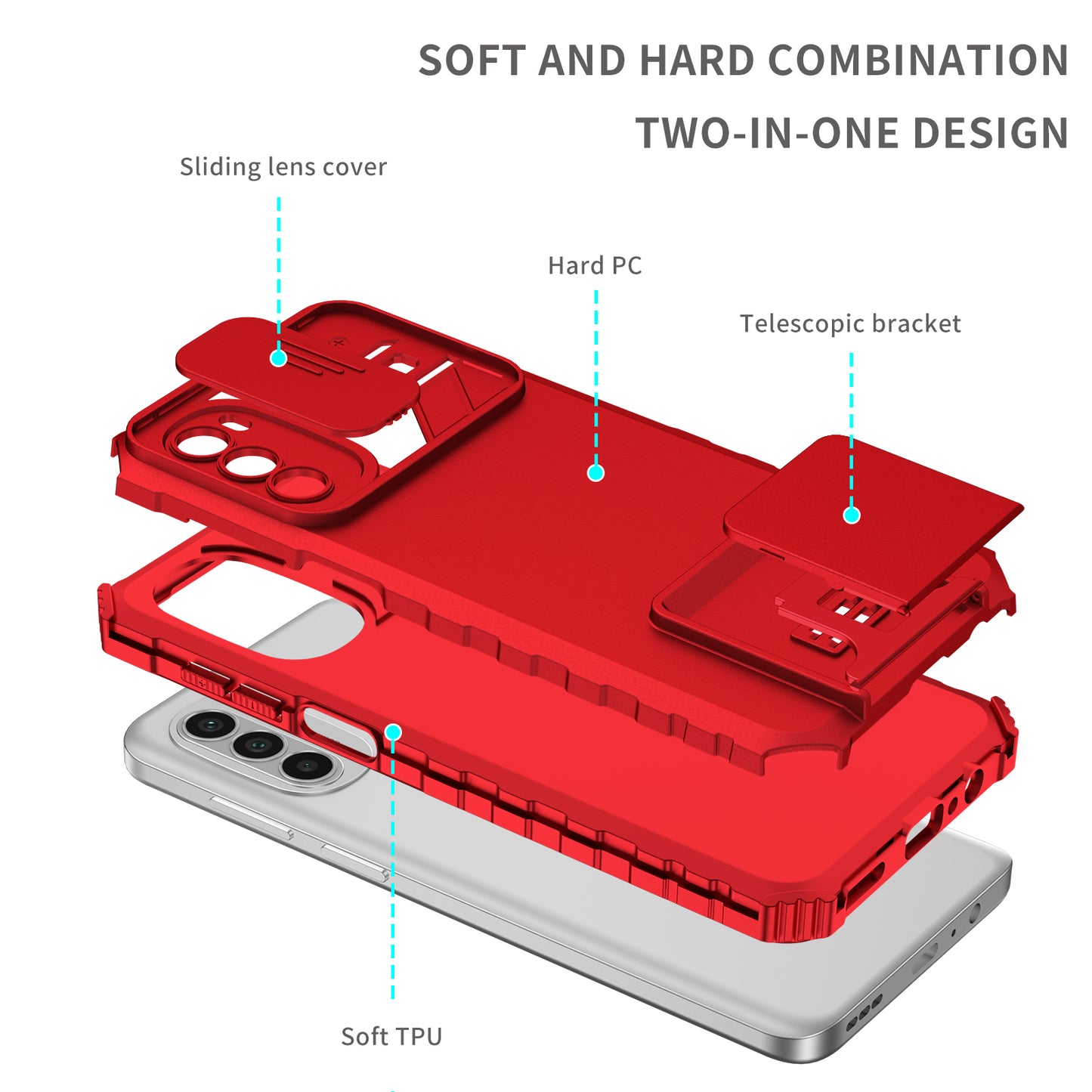 For Motorola Moto G52 4G / G82 5G Kickstand Back Cover Slide Camera Lid PC+TPU Phone Case