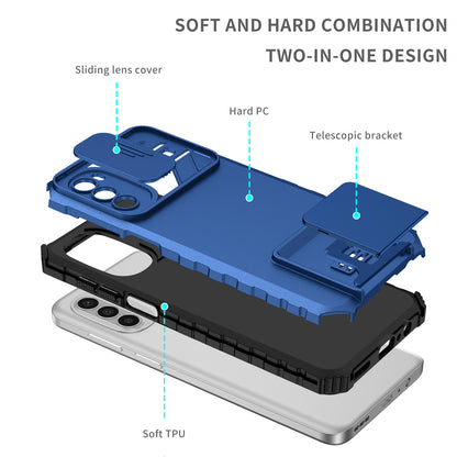 For Motorola Moto G52 4G / G82 5G Kickstand Back Cover Slide Camera Lid PC+TPU Phone Case
