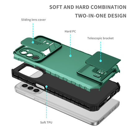For Motorola Moto G52 4G / G82 5G Kickstand Back Cover Slide Camera Lid PC+TPU Phone Case