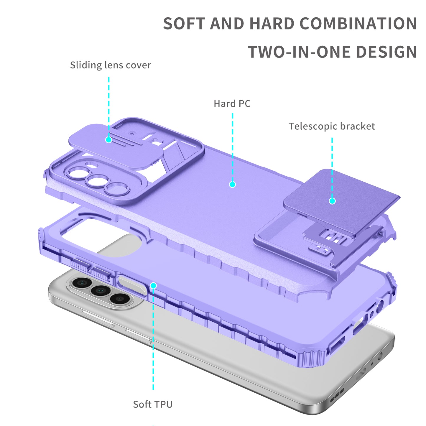 For Motorola Moto G52 4G / G82 5G Kickstand Back Cover Slide Camera Lid PC+TPU Phone Case
